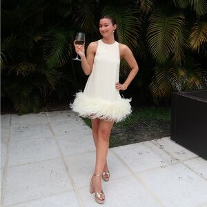 Chic Cream Feather Hem Dress